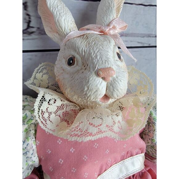 Rabbit Doll Figurine Shelf Sitter Ceramic Head, Hands Body Handmade Clothing - Picture 3 of 8